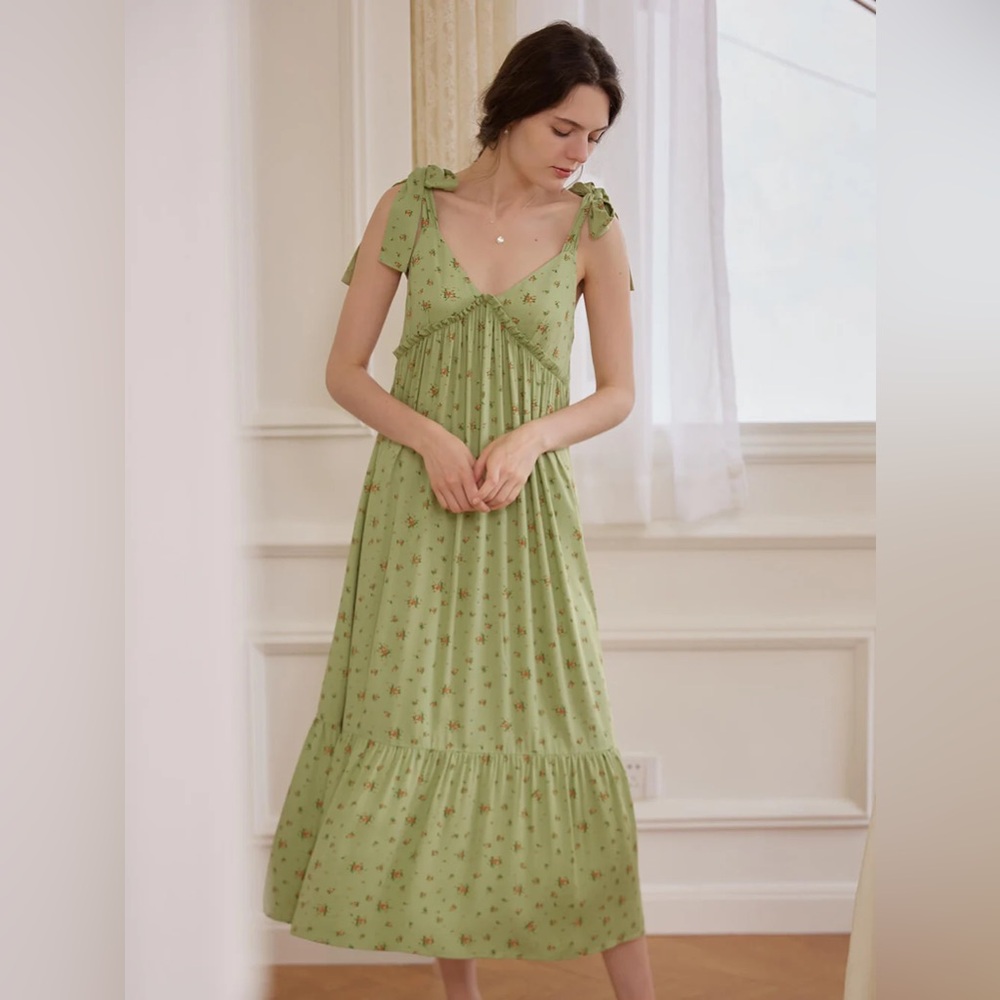 Simple Retro Rosalina Floral Green Slip Dress Large
